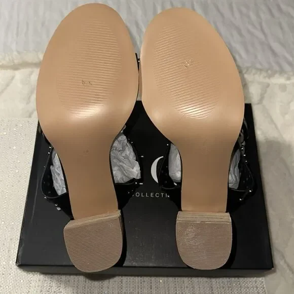 VICI 10 Celeste Black Metallic Studded Block Heel Strappy Multi Buckle Sandal - Picture 8 of 13